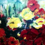 Acryl schilderij 'Rood/gele bloemen Acryl schilderij 'Rood/gele bloemen