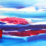 Acryl schilderij `Landschapje met rode palen` Acryl schilderij `Landschapje met rode palen`