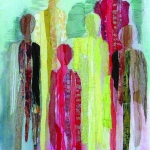 textiel schilderij 'zes lange mensen` textiel schilderij 'zes lange mensen`