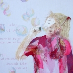 textiel schilderij 'bellen blazen` textiel schilderij 'bellen blazen`