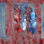 textiel schilderij 'mensen` textiel schilderij 'mensen`