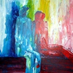 Acryl schilderij `Zittende mensfiguren' Acryl schilderij `Zittende mensfiguren'