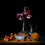 Stilleven met amaryllis en sierappeltjes Stilleven met amaryllis en sierappeltjes