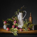Stilleven met appels bemoste stenen en kan Stilleven met appels bemoste stenen en kan