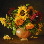 Stilleven met meerkleurige zonnebloemen Stilleven met meerkleurige zonnebloemen