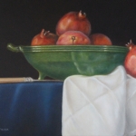 Stilleven met Groene Fruitschaal, Granaatappels en Witte Doek Stilleven met Groene Fruitschaal, Granaatappels en Witte Doek