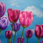 Coloured tulips in the blue sky Coloured tulips in the blue sky
