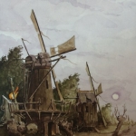 Windmolens bij opkomende maan. Windmolens bij opkomende maan.