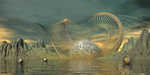 surrealistische landschappen met buitenaardse levensvormen.